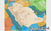 Satellite 3D Map of Saudi Arabia, political shades outside, satellite sea