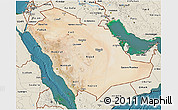 Satellite 3D Map of Saudi Arabia, shaded relief outside, satellite sea