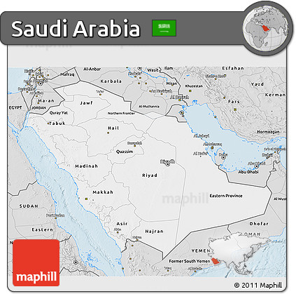 Silver Style 3D Map of Saudi Arabia