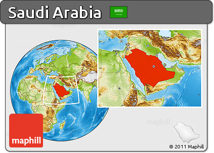 Physical Location Map of Saudi Arabia