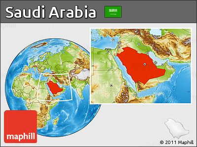 Physical Location Map of Saudi Arabia