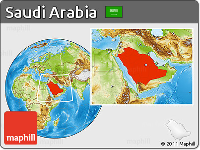 Physical Location Map of Saudi Arabia