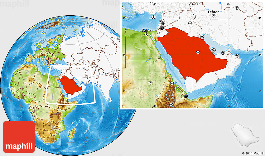 Physical Location Map Of Saudi Arabia Highlighted Continent