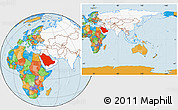 Political Location Map of Saudi Arabia, highlighted continent, within the entire continent