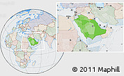 Political Location Map of Saudi Arabia, lighten, semi-desaturated