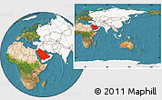 Satellite Location Map of Saudi Arabia, highlighted continent, within the entire continent