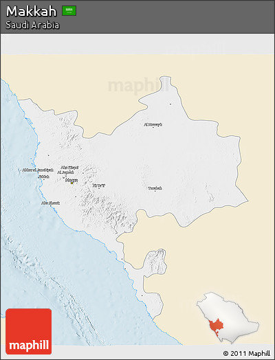 Classic Style 3D Map of Makkah, single color outside