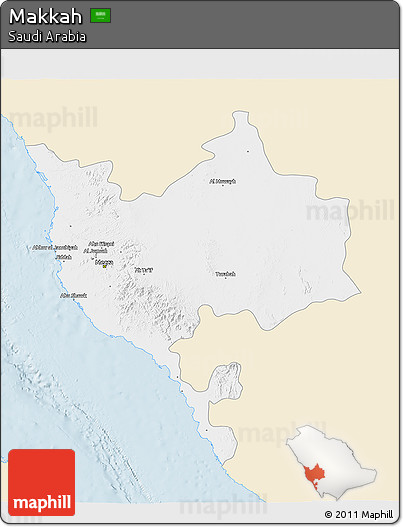 Classic Style 3D Map of Makkah, single color outside