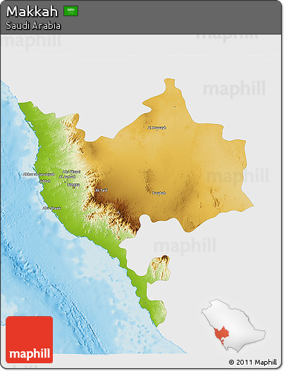 Physical 3D Map of Makkah, single color outside