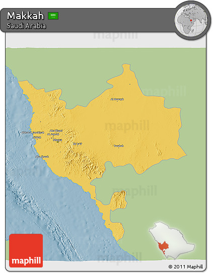 Savanna Style 3D Map of Makkah, single color outside
