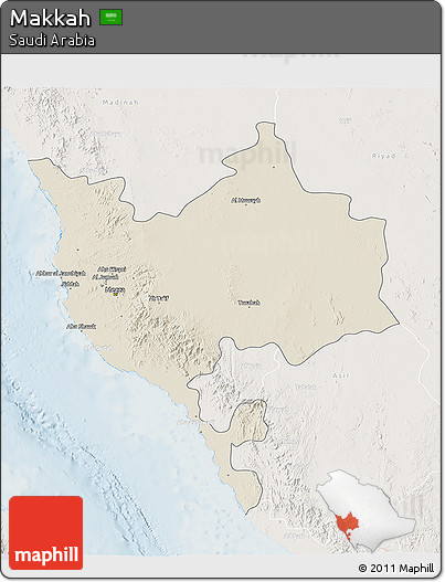 Shaded Relief 3D Map of Makkah, lighten