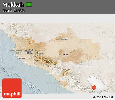 Satellite Panoramic Map of Makkah, lighten