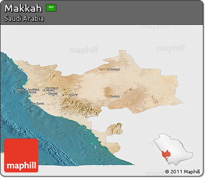 Satellite Panoramic Map of Makkah, single color outside