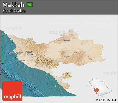 Satellite Panoramic Map of Makkah, single color outside