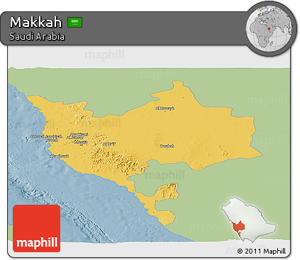 Savanna Style Panoramic Map of Makkah, single color outside