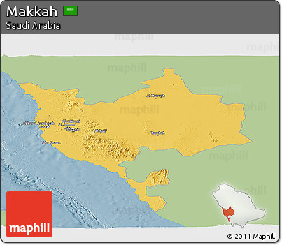 Savanna Style Panoramic Map of Makkah, single color outside
