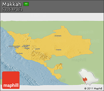Savanna Style Panoramic Map of Makkah, single color outside