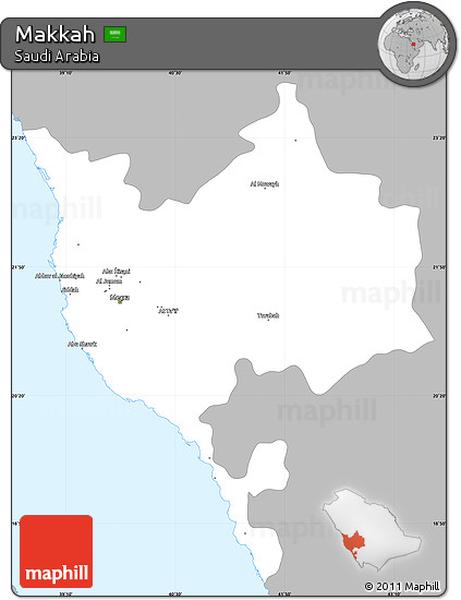 Gray Simple Map of Makkah, single color outside