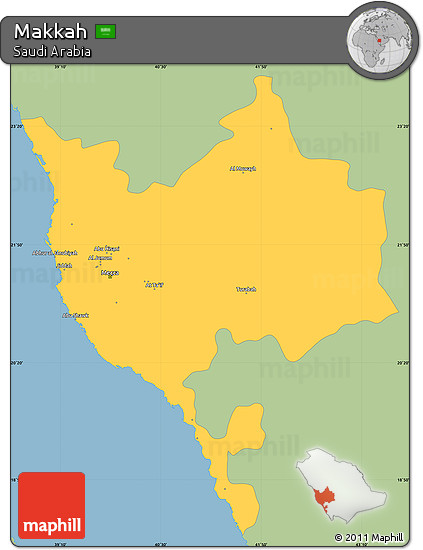 Savanna Style Simple Map of Makkah, single color outside