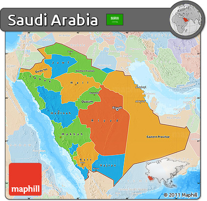 Political Map of Saudi Arabia, lighten, land only