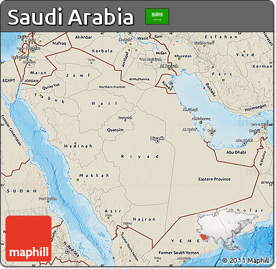 Shaded Relief Map of Saudi Arabia