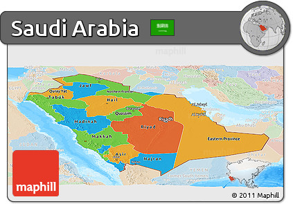 Political Panoramic Map of Saudi Arabia, lighten, land only