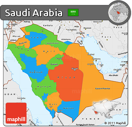 Political Simple Map of Saudi Arabia, single color outside, borders and labels