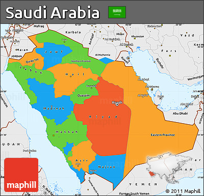 Political Simple Map of Saudi Arabia, single color outside, borders and labels