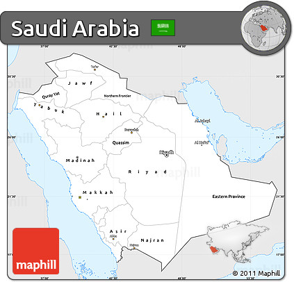Silver Style Simple Map of Saudi Arabia, single color outside