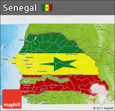 Flag 3D Map of Senegal, physical outside, flag rotated