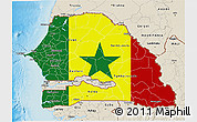 Flag 3D Map of Senegal, shaded relief outside, flag centered