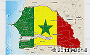 Flag 3D Map of Senegal, shaded relief outside