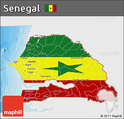 Flag 3D Map of Senegal, single color outside, bathymetry sea, shaded relief sea, flag rotated