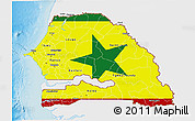 Flag 3D Map of Senegal, single color outside, shaded relief sea, flag aligned to the middle