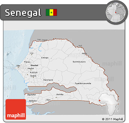 Gray 3D Map of Senegal, single color outside