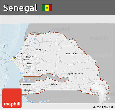 Gray 3D Map of Senegal, single color outside