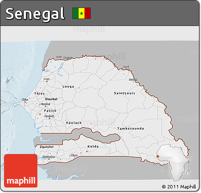 Gray 3D Map of Senegal, single color outside