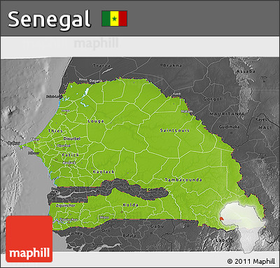 Physical 3D Map of Senegal, darken, desaturated