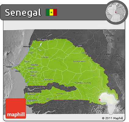 Physical 3D Map of Senegal, darken, desaturated