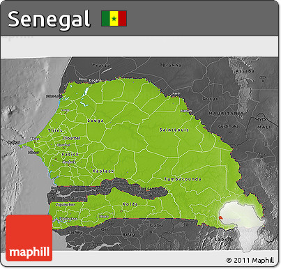 Physical 3D Map of Senegal, darken, desaturated