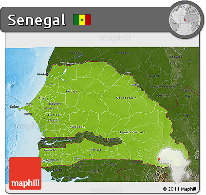 Physical 3D Map of Senegal, darken, land only