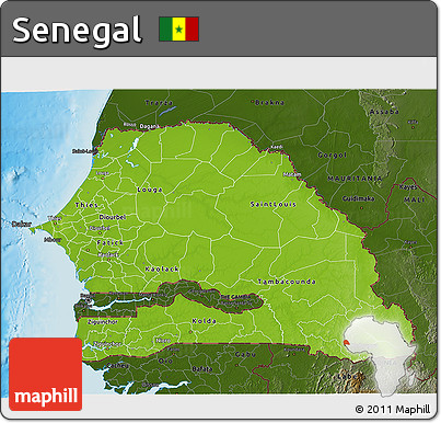 Physical 3D Map of Senegal, darken, land only