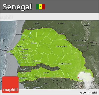 Physical 3D Map of Senegal, darken, semi-desaturated