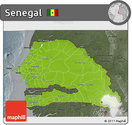 Physical 3D Map of Senegal, darken, semi-desaturated