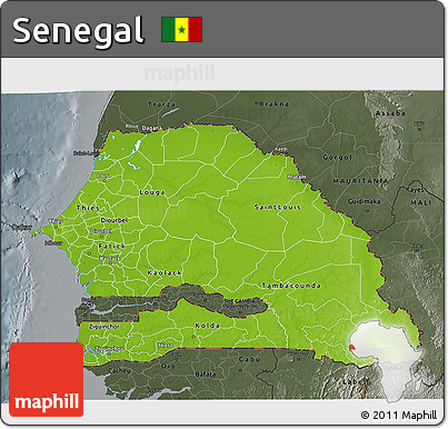 Physical 3D Map of Senegal, darken, semi-desaturated