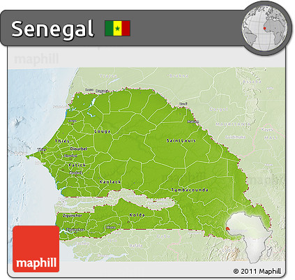 Physical 3D Map of Senegal, lighten