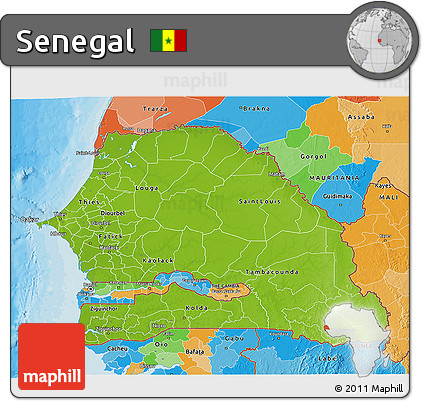 Physical 3D Map of Senegal, political outside
