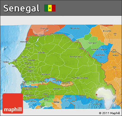 Physical 3D Map of Senegal, political outside