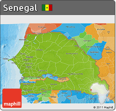 Physical 3D Map of Senegal, political outside