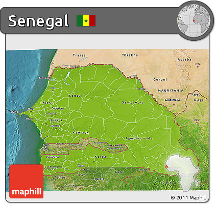 Physical 3D Map of Senegal, satellite outside